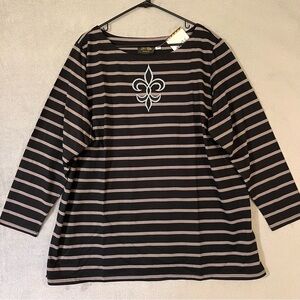 NEW Stripe Tunic T-shirt Top with Fleur de Lis Design Womens plus 2X Embroidered